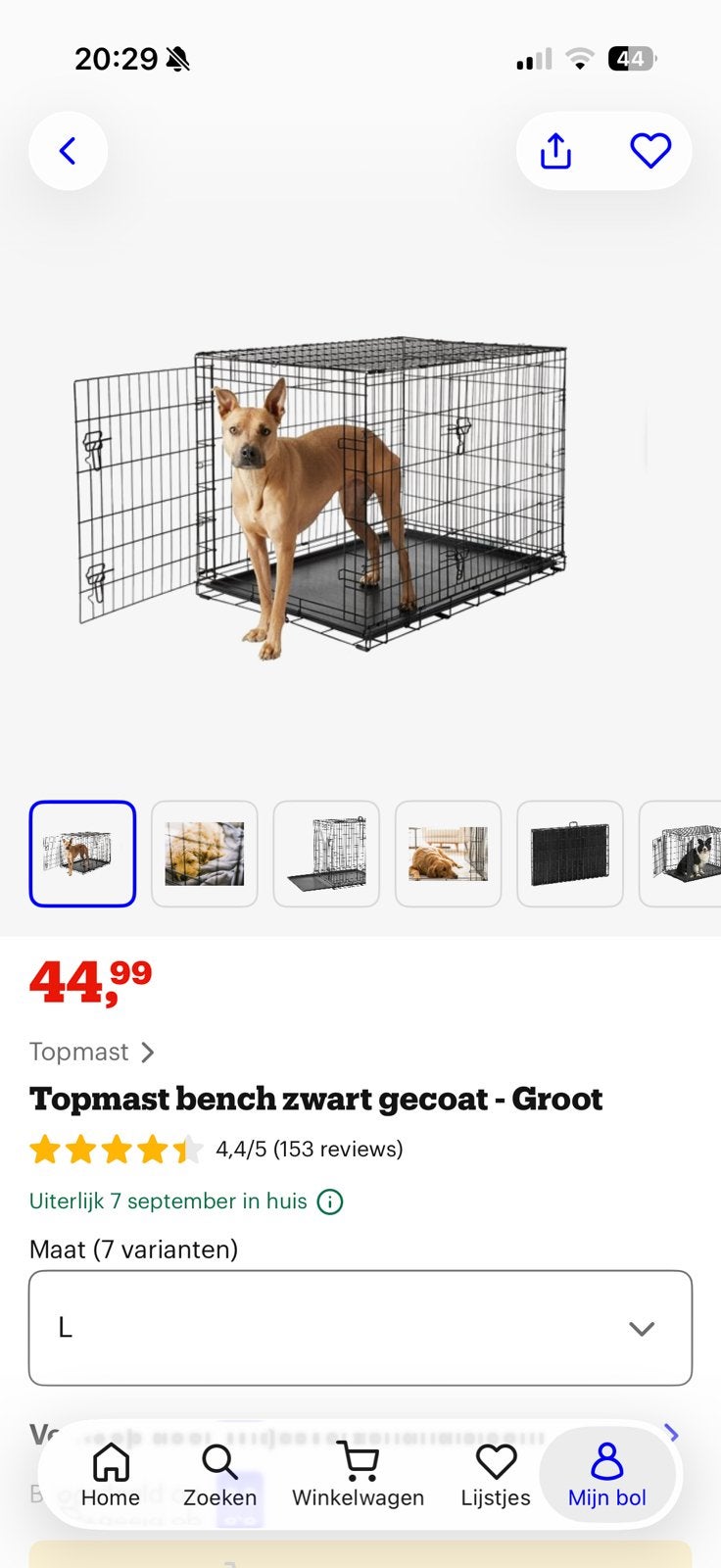 Hondenbench maat L 92 bij 57 cm, Ophalen, Zo goed als nieuw, 75 tot 110 cm, Minder dan 65 cm