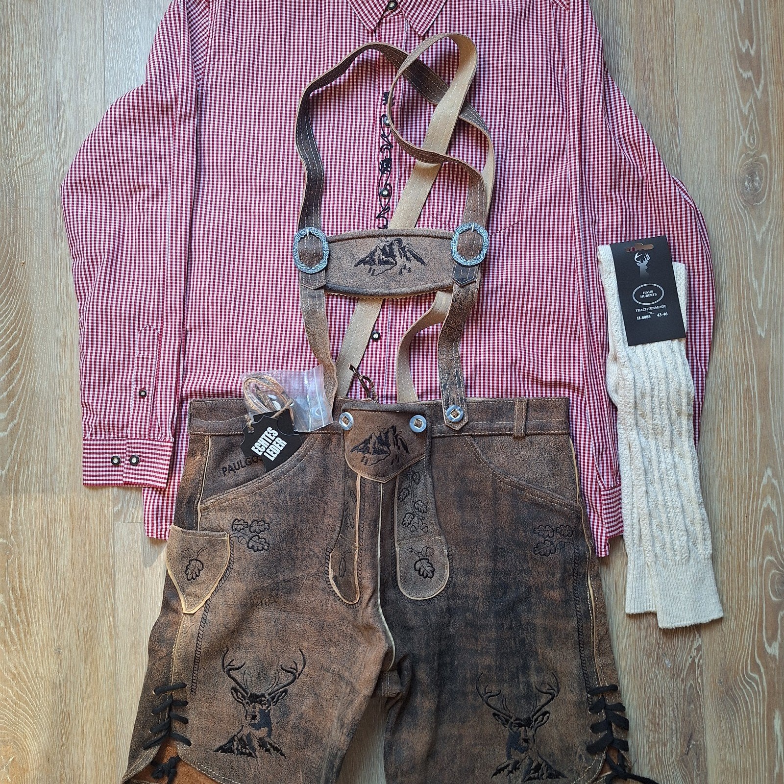 Lederhose 56 Overhemd kousen oktoberfeest Tiroler, Ophalen of Verzenden, Zo goed als nieuw, Maat 56/58 (XL)