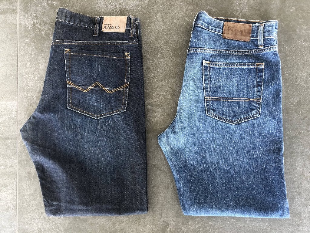 Tommy Hilfiger en Wrangler broek, maat 34, Blauw, Ophalen of Verzenden, Gedragen, Tommy Hilfiger