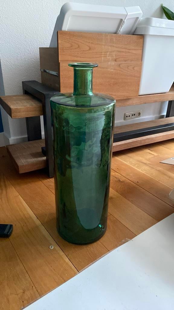 Grote petrolkleurige glazen vaas, Ophalen, 50 tot 75 cm, Groen, Glas