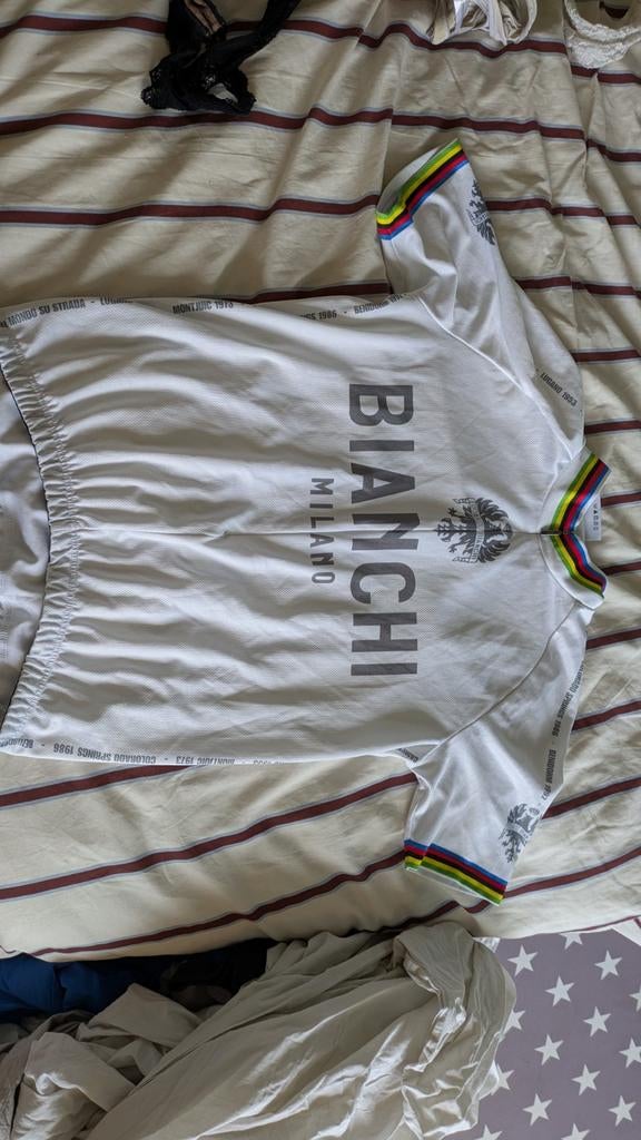 Bianchi Wielrenshirt Maat M Wereldkampioen Strepen, Ophalen of Verzenden, Gebruikt, Kleding
