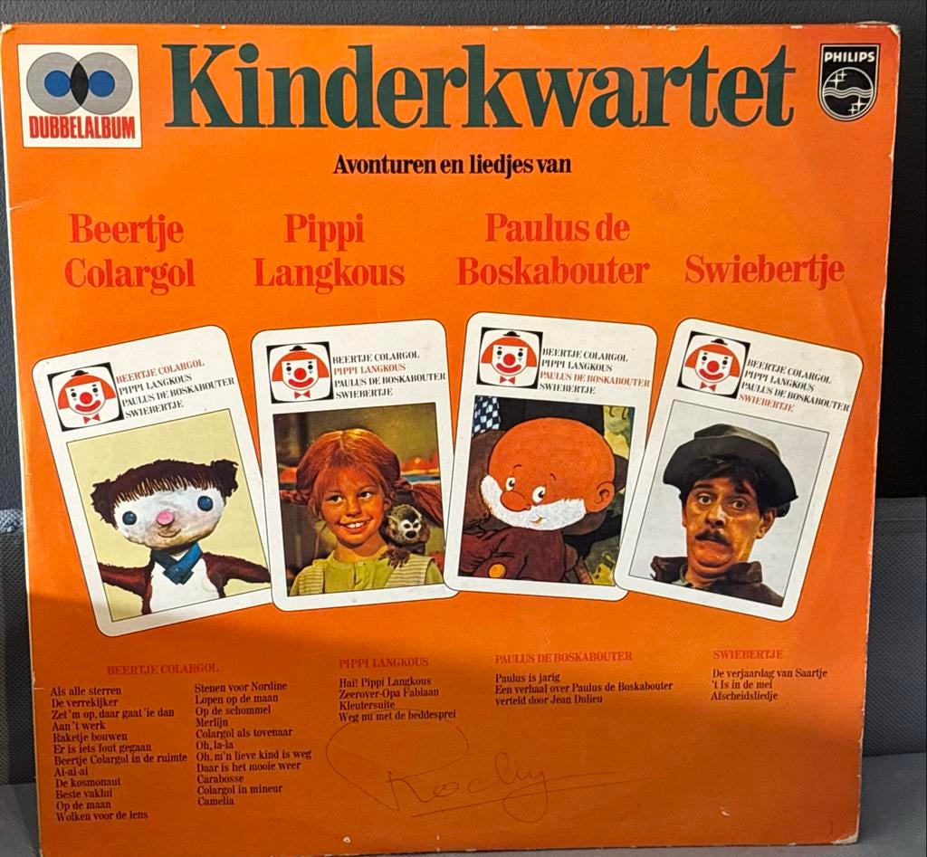 Vintage Dubbel-LP 'Kinderkwartet' (Pippi, Swiebertje e.a.), Gebruikt, Ophalen of Verzenden, 12 inch, Muziek
