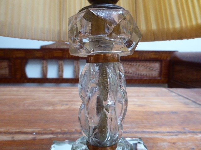 Persglazen lampje met spiegelglas voetje en origineel kapje, Antiek en Kunst, Ophalen of Verzenden