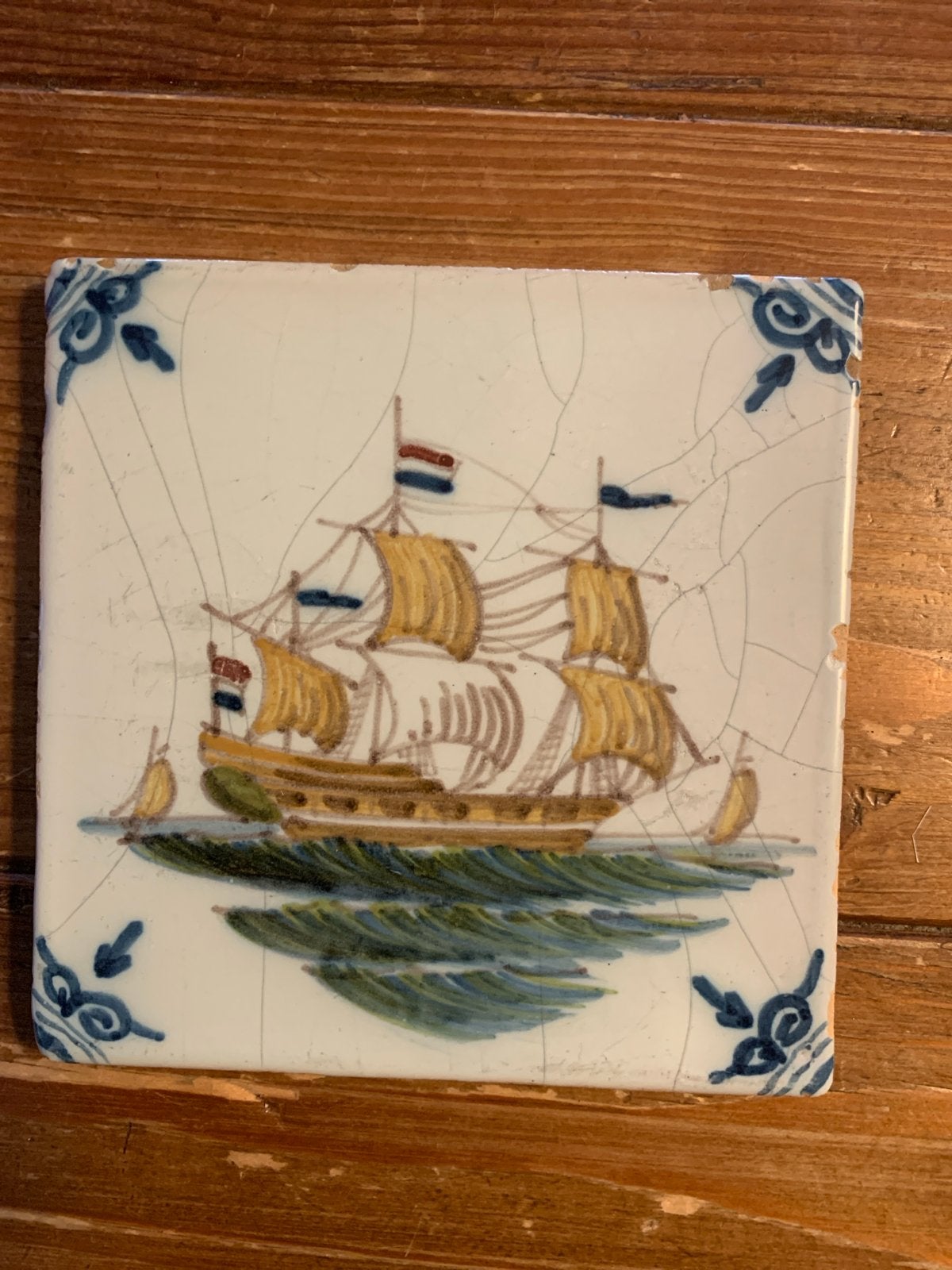 Tegel driemaster Makkums aardewerk, Ophalen of Verzenden