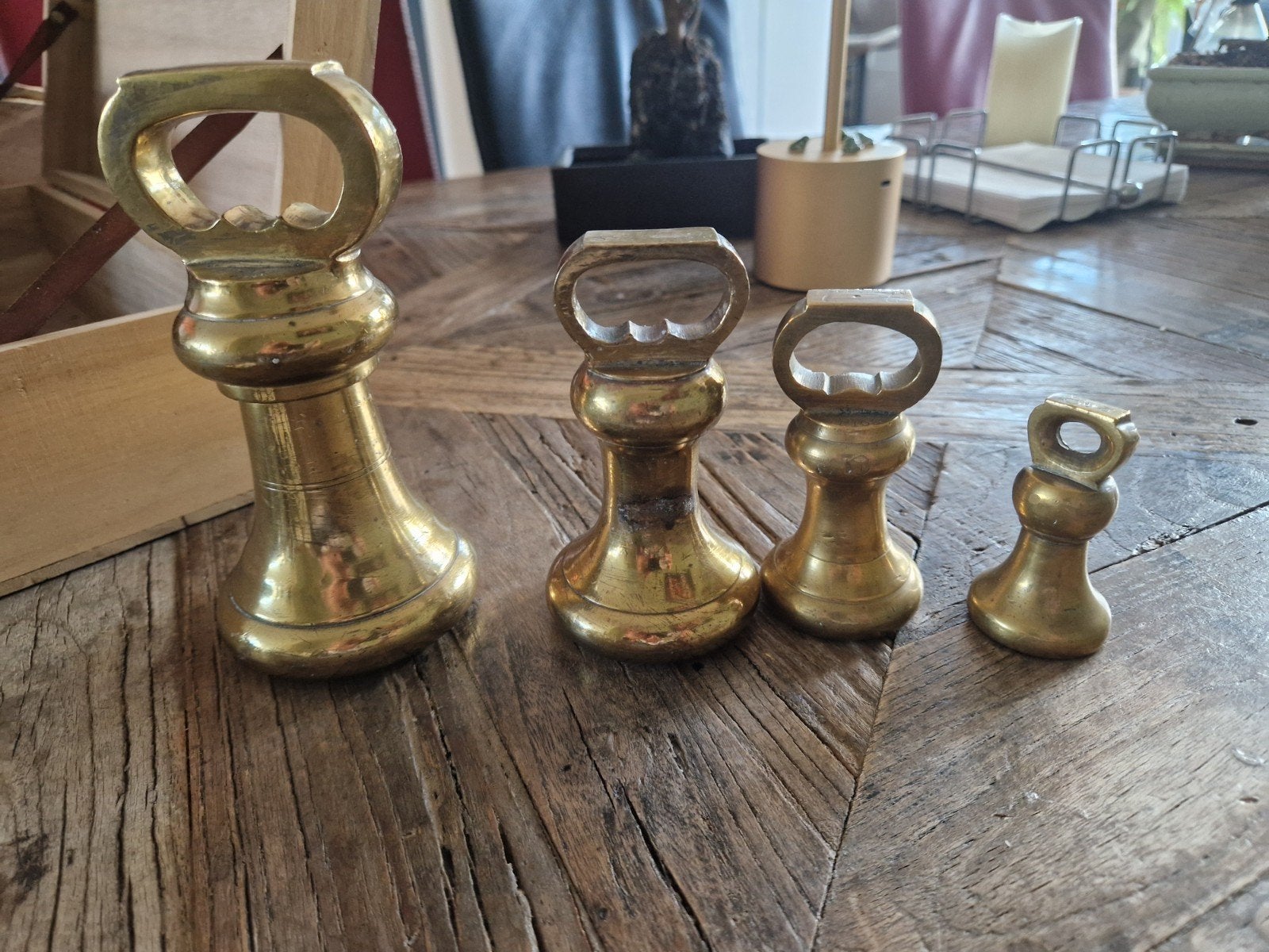 oude bronzen gewichten met jaarstempels, Ophalen of Verzenden, Koper of Brons