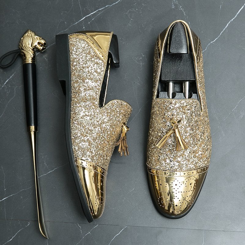 Gouden loafers met kwastjes heren mannen instappers schoenen, Verzenden, Nieuw, Loafers