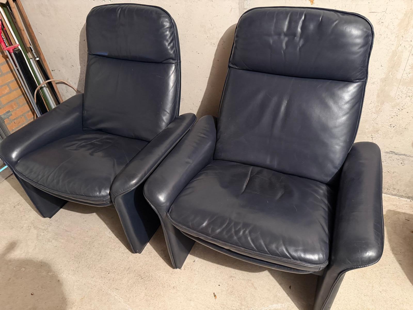 DeSede design fauteuils blauw leer traploze relaxstand, Huis en Inrichting, Ophalen, Gebruikt, Leer, 75 tot 100 cm