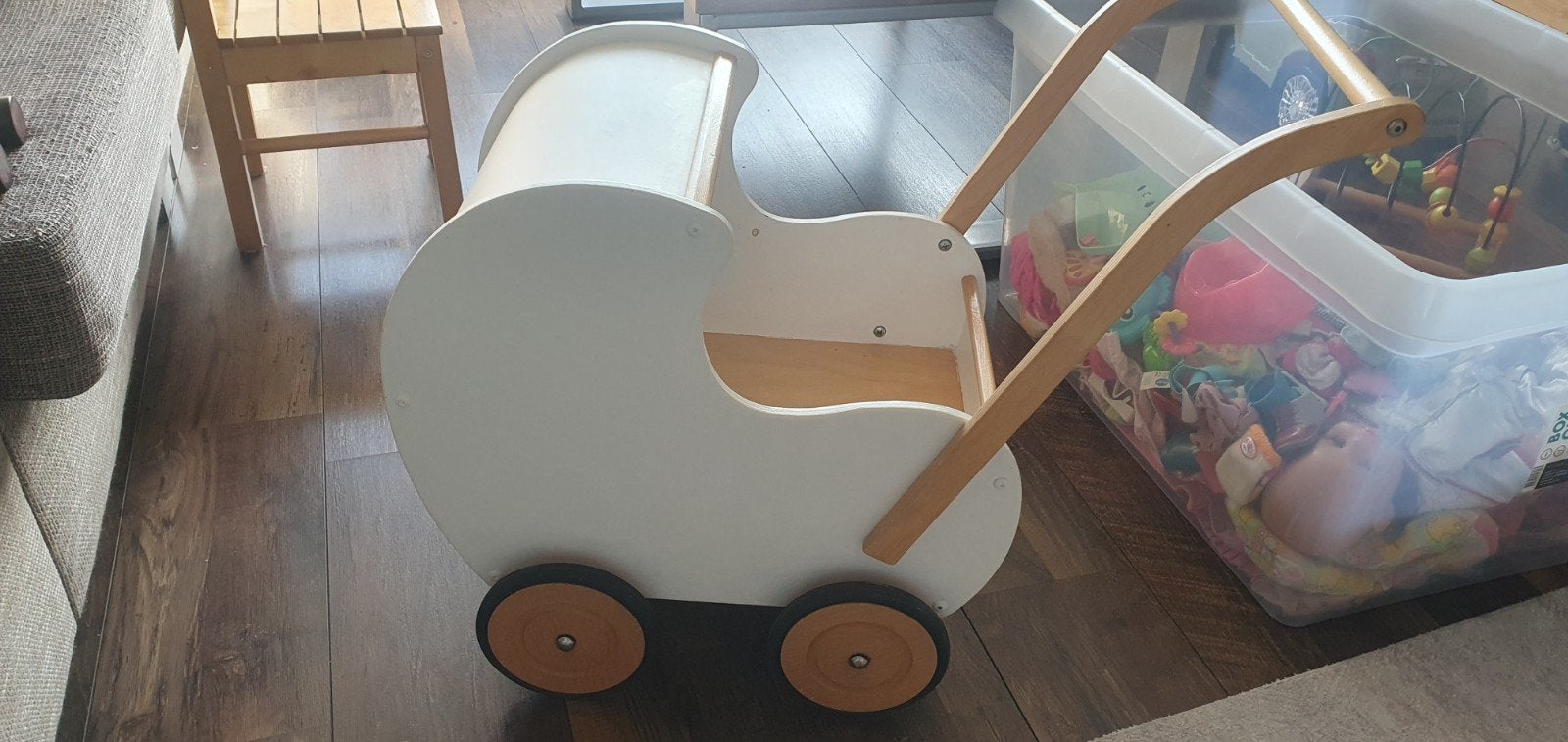Houten poppenwagen Van Dijk Toys BV - roze/wit, Ophalen, Gebruikt