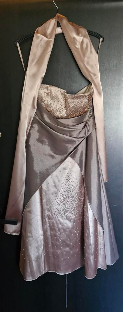 Elegante Galajurk Maat XS/S met Kralen en Vetersluiting, Kleding | Dames, Gelegenheidskleding, Ophalen, Galajurk, Beige, Zo goed als nieuw