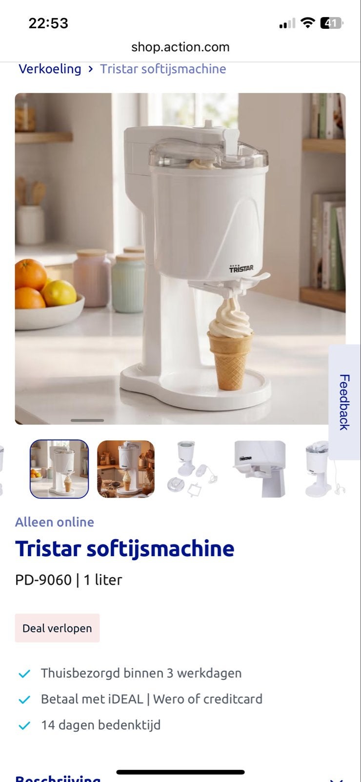 Tristar Softijsmachine PD-9060 - 1 liter, Witgoed en Apparatuur, Ophalen, Zo goed als nieuw, Koelelement