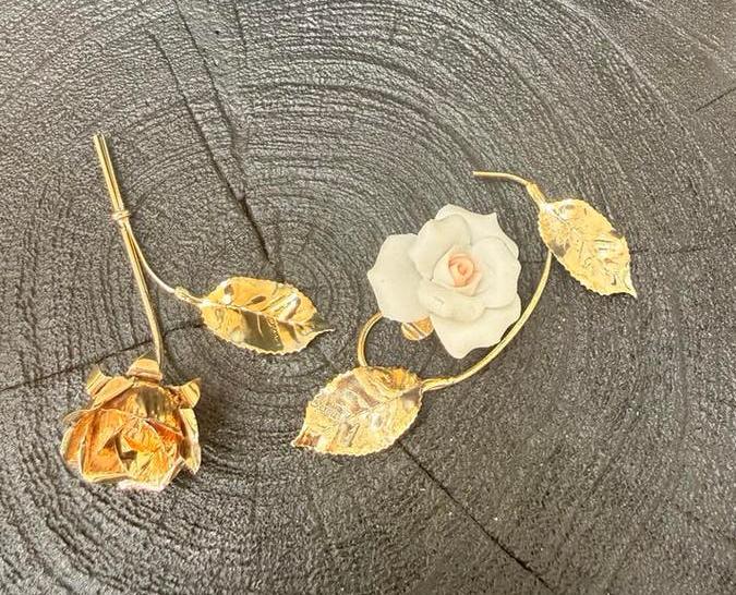 Zilveren Miniatuur Vergulde Bloemen/rozen, Antiek en Kunst, Antiek | Goud en Zilver, Verzenden, Zilver