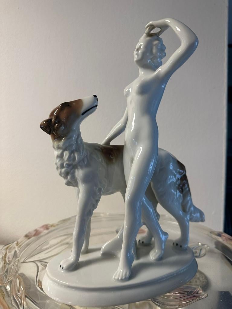vrouw met windhond barzoi Gerold Porselein Bavaria,, Antiek en Kunst, Ophalen of Verzenden