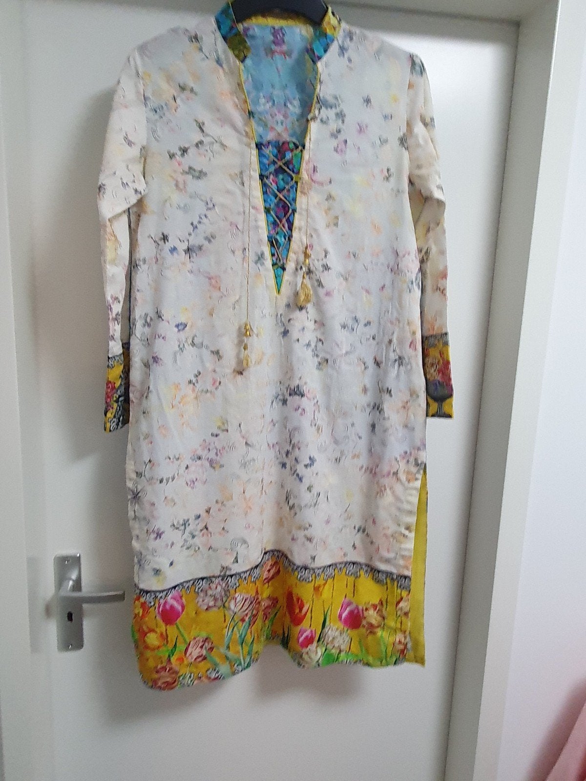 wit multi Tuniek/Jurk met Bloemenprint - Maat S, Kleding | Dames, Jurken, Meerkleurig, Ophalen of Verzenden, Zo goed als nieuw