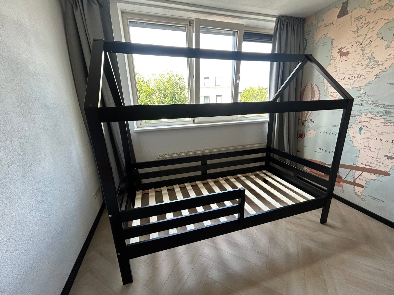 Houten huisbed zwart AMY 200x90 cm – Wehkamp Home, Eenpersoons, Ophalen of Verzenden, Zo goed als nieuw, 90 cm