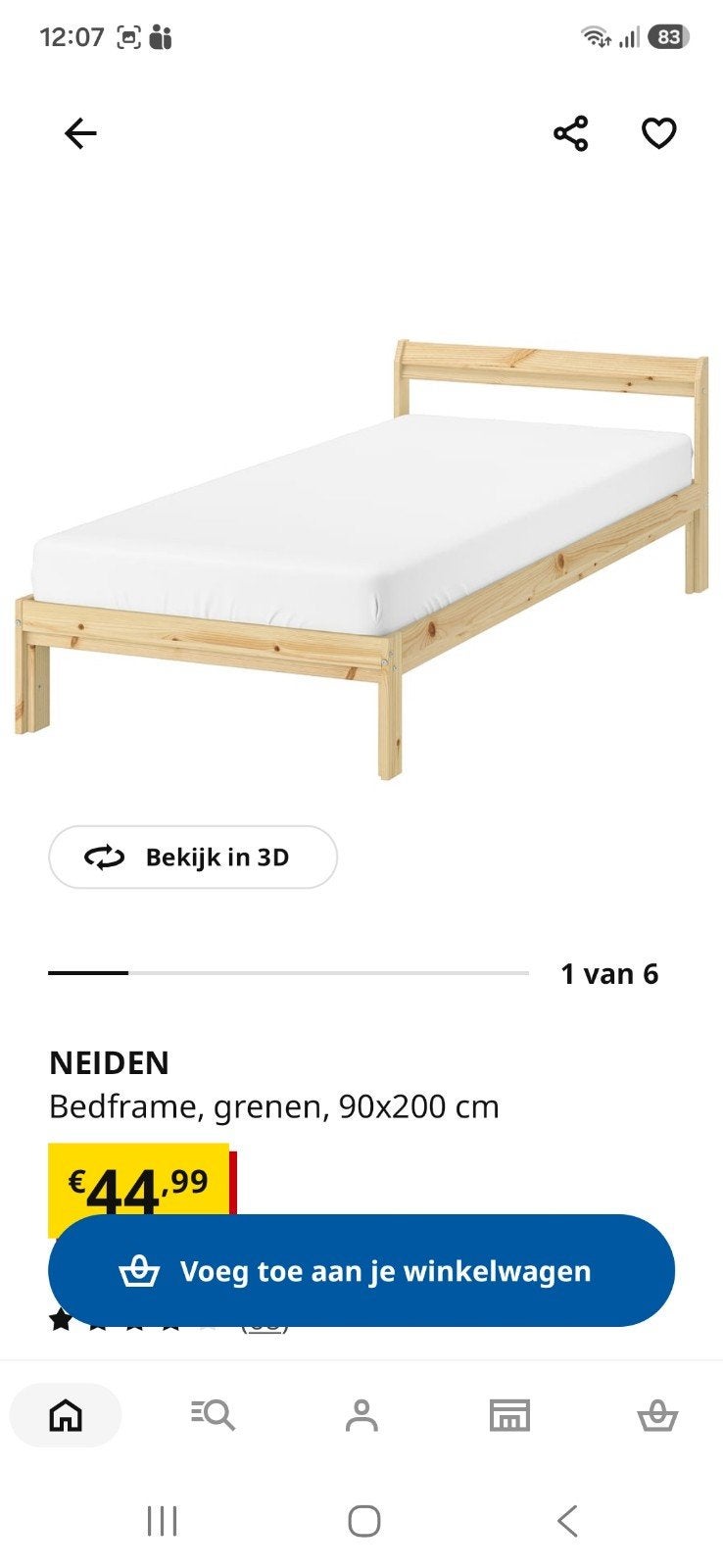 Ikea Neiden 1 persoonsbed zonder matras, Ophalen, Gebruikt, 90 cm, Eenpersoons