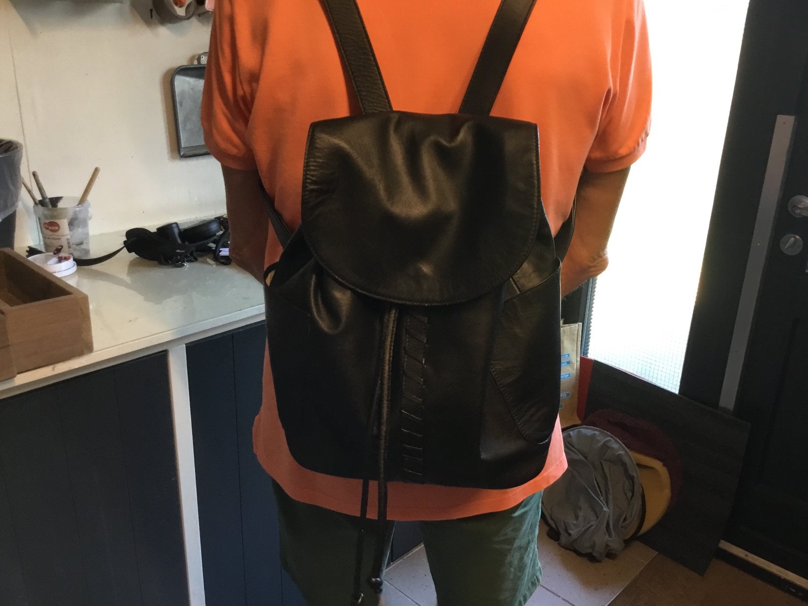 Rugtas leer zwart Laimbock, hele mooie, Ophalen of Verzenden, Zo goed als nieuw, Overige merken, 30 tot 45 cm