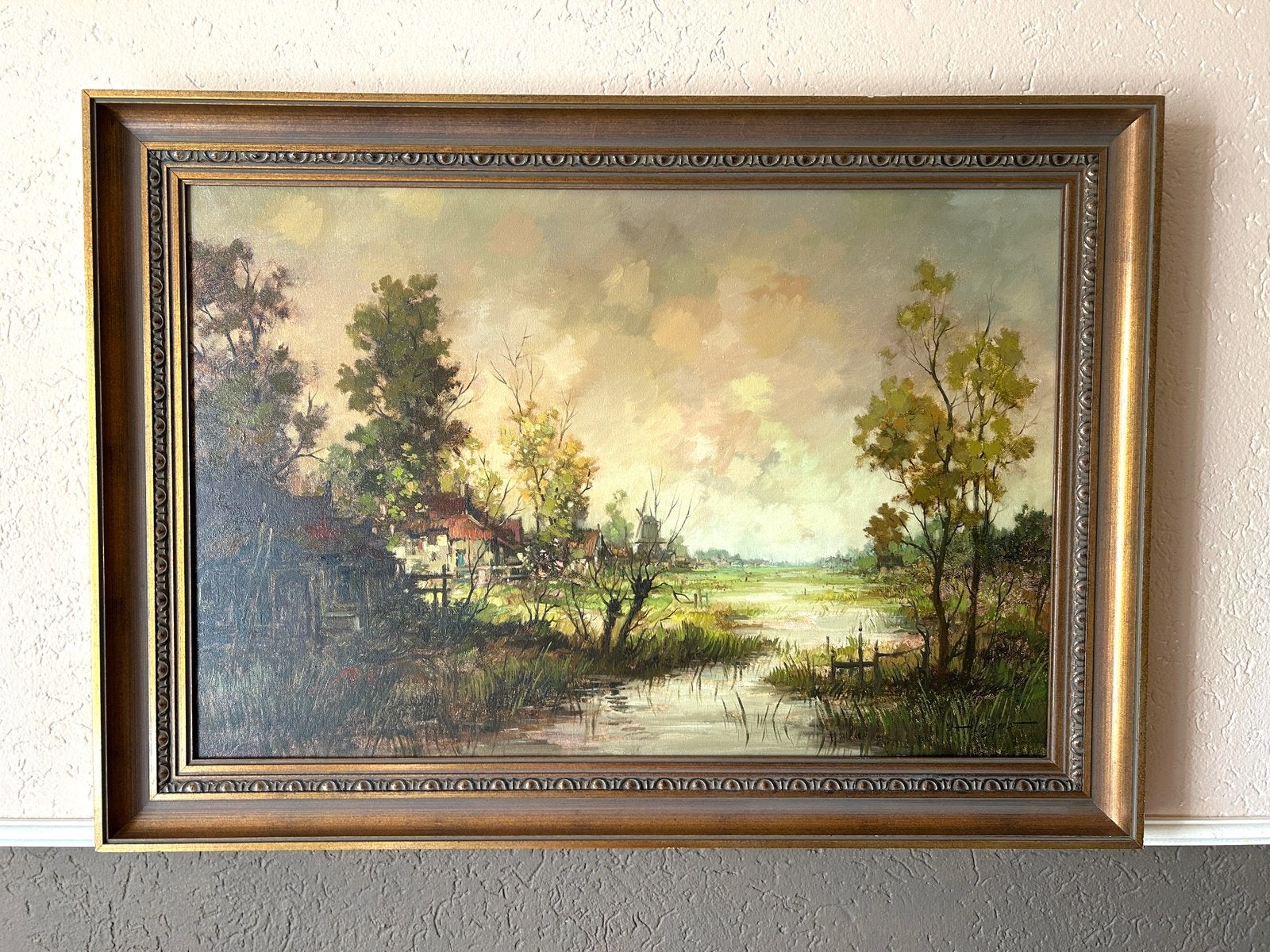 Vintage olieverf schilderij landschap Harry Zeegers 105x75cm, Ophalen, Doek, Olieverf, Klassiek