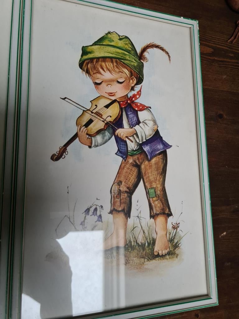Vintage schilderijtjes. 4 verschillende kindjes, Ophalen of Verzenden