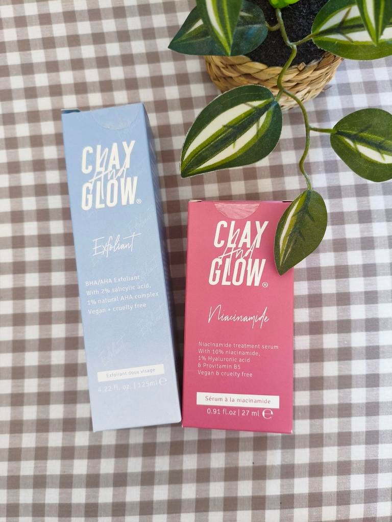 Nieuw Clay and Glow Niacinamide Serum en Exfoliant, Ophalen of Verzenden, Nieuw, Gehele gezicht, Verzorging
