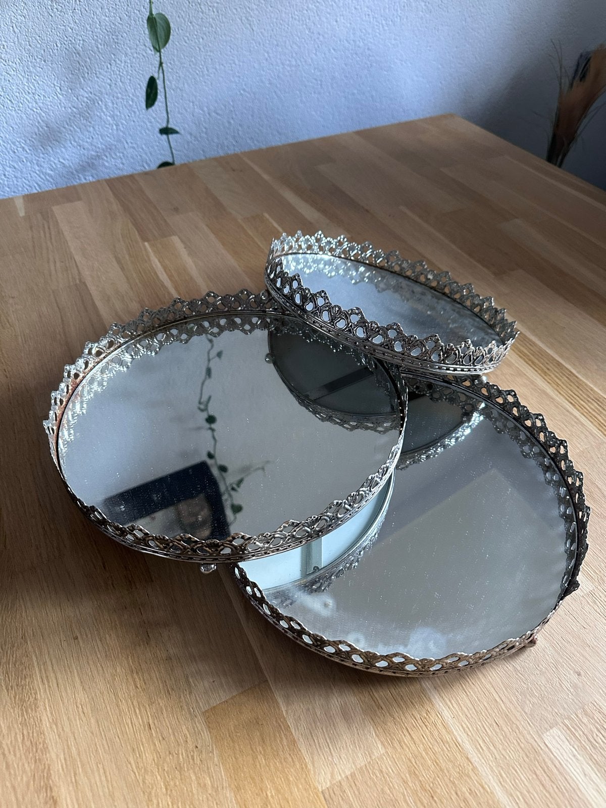 Set van 3 decoratieve spiegel dienbladen, Minder dan 50 cm, Gebruikt, Rond, Ophalen of Verzenden