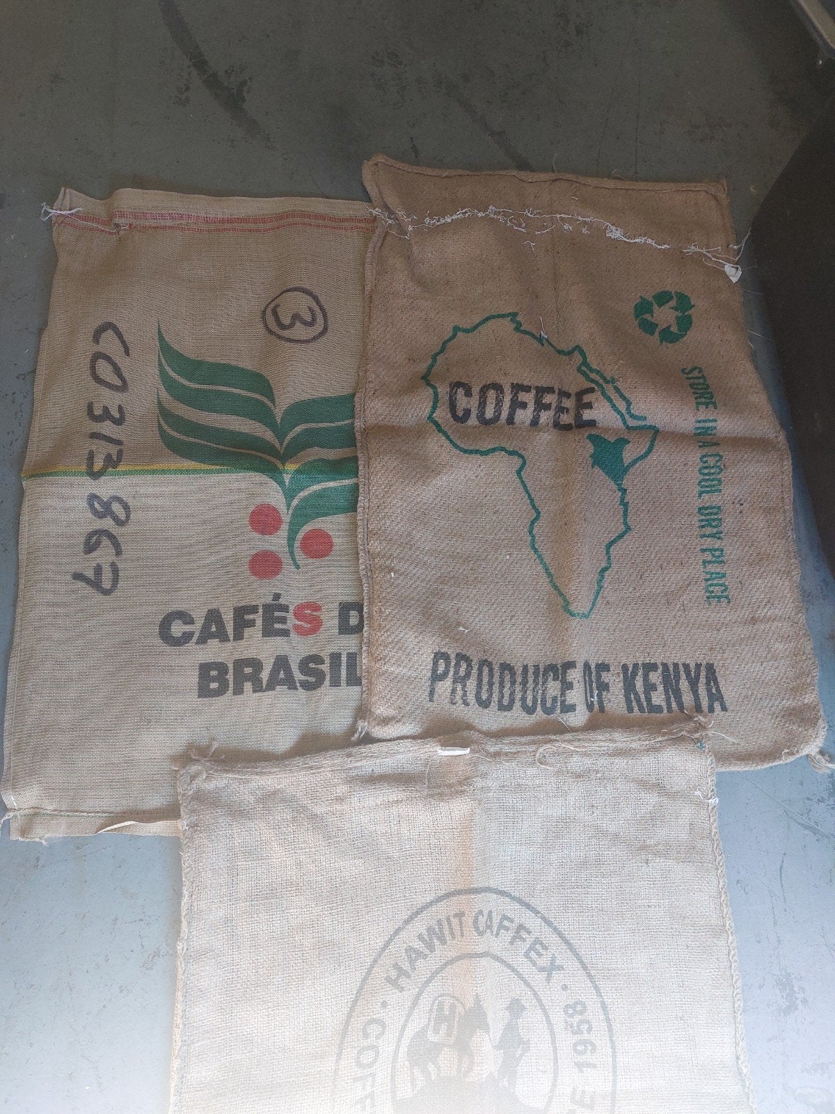 Jute Koffiezakken - Diverse herkomsten, Gebruikt, 120 cm of meer, Ophalen of Verzenden, Katoen