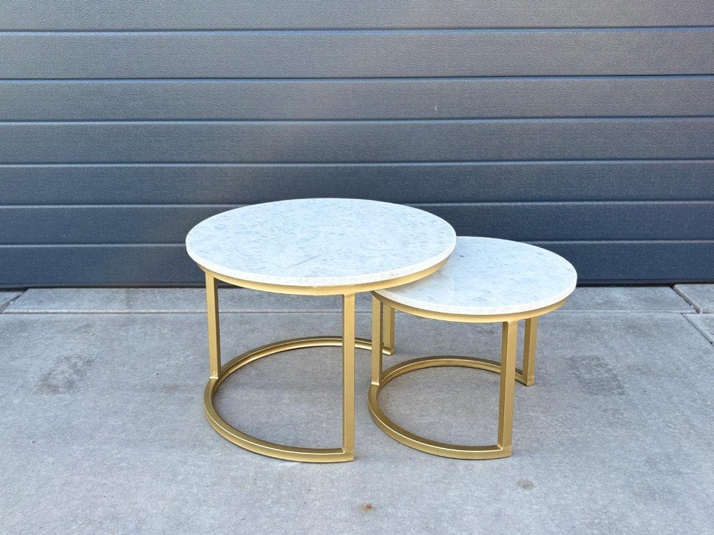Nieuwe salontafel set wit marmer 2 Delig goud zwart richmond, Ophalen, Minder dan 55 cm, Rond, Nieuw