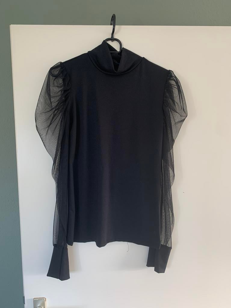 Zwarte top met mesh mouwen, Zwart, Ophalen of Verzenden, Zo goed als nieuw, Lange mouw