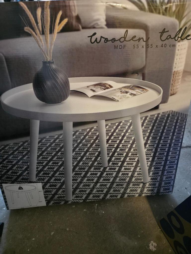 Stijlvolle ronde salontafel - MDF, wit, Huis en Inrichting, Tafels | Salontafels, Ophalen, Overige materialen, 50 tot 100 cm, Rond