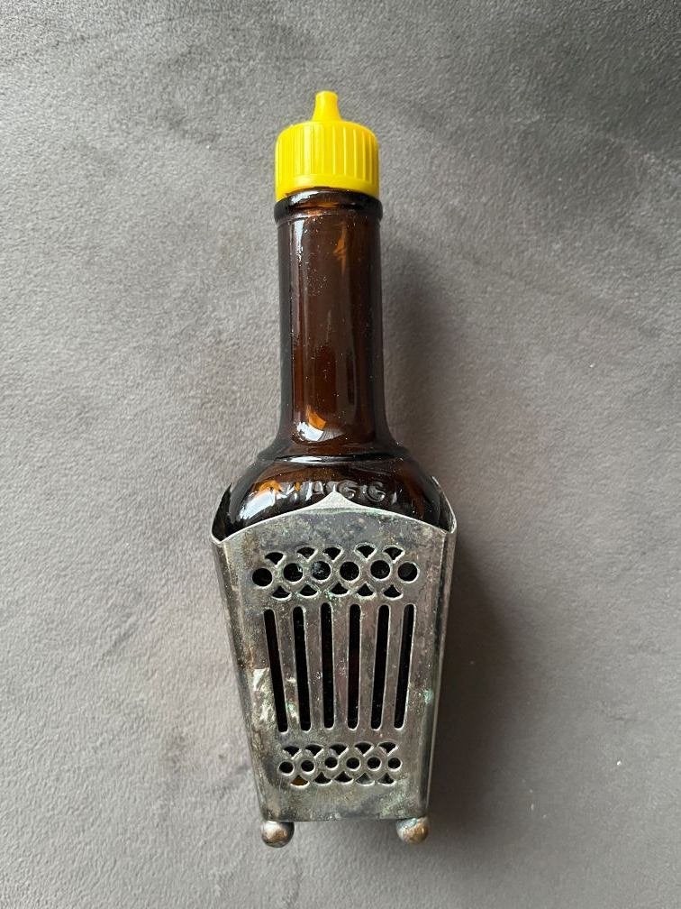 Vintage Maggi Flesje met Metalen Houder, Ophalen of Verzenden
