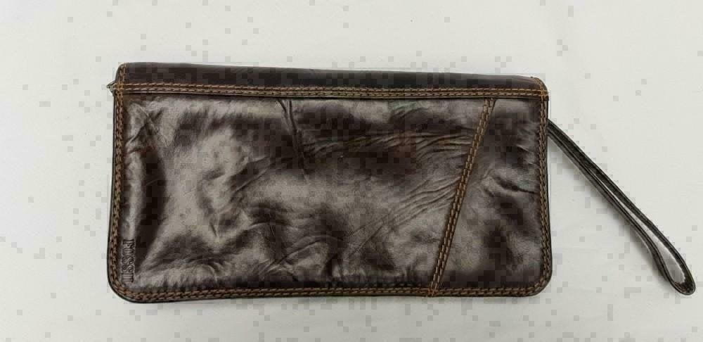 FOSSIL  clutch polstasje organizer bruin leder (nr F210), Ophalen of Verzenden, -, -, -
