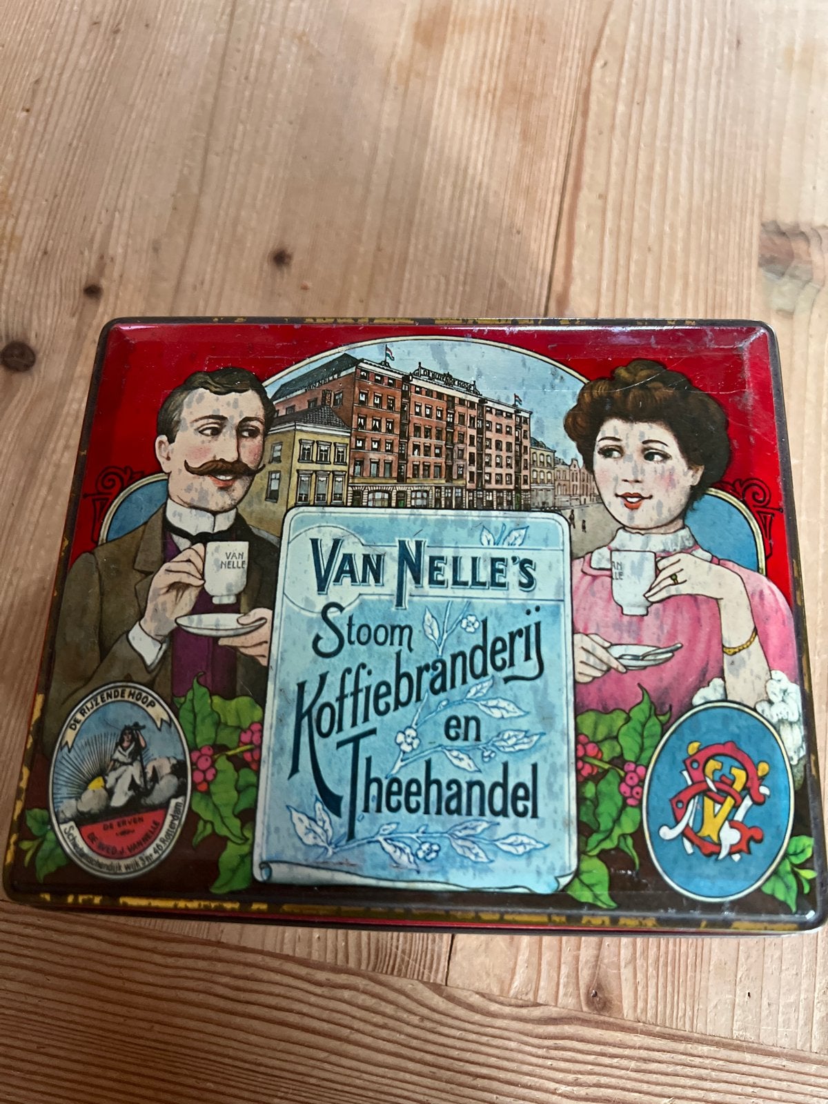 Vintage Van Nelle's Koffie Thee Blik - 'De Rijzende Hoop', Ophalen of Verzenden