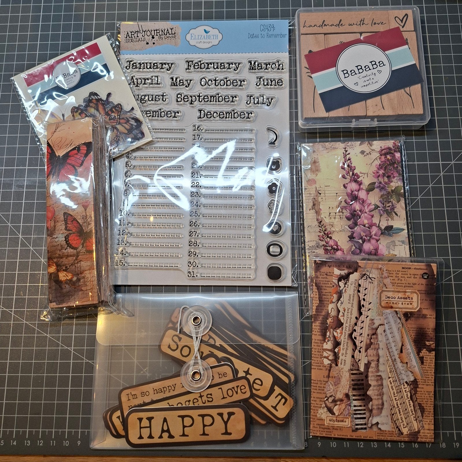 Knutselset met stempels, papier en stickers, Handgemaakt, Nieuw, Meerkleurig, Papier of Karton