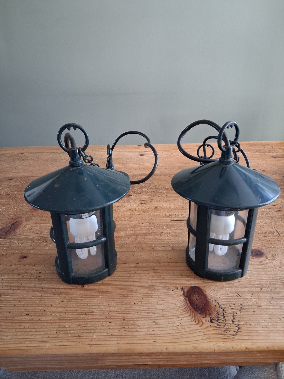 Set van 2 vintage groene buitenlampen - KS Verlichting, Ophalen of Verzenden, Gebruikt, Netvoeding, Wandlamp