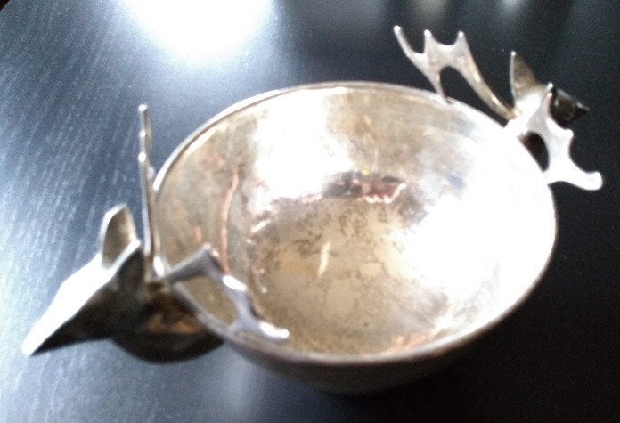 Fancy verzilverd schaaltje met 2 hertenkoppen (Merk Fancy), Ophalen of Verzenden, Zilver