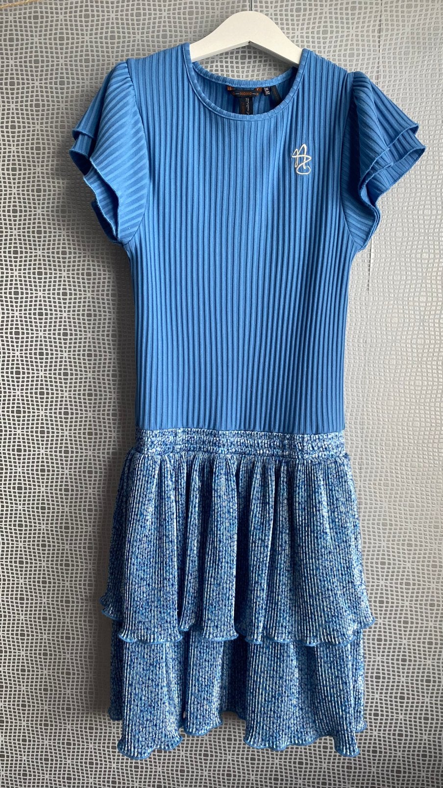 Prachtige jurk merk Nono blauw maat 146/152, Ophalen of Verzenden, Zo goed als nieuw, Meisje, Jurk of Rok