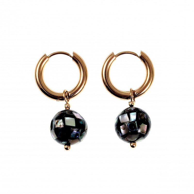 Ø15mm Oorringen Dames Natuurlijke Abalone Schelp Verguld RVS, Overige materialen, Hangers, Birgitta-Gracht 33, 6465 EL Kerkrade, Nederland