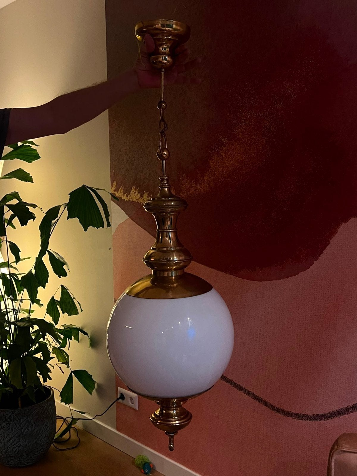 Massief messing hanglamp., Antiek en Kunst, Antiek | Lampen, Ophalen