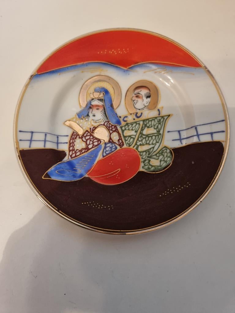 Antiek Japans Satsuma schoteltje met figuren, Ophalen of Verzenden