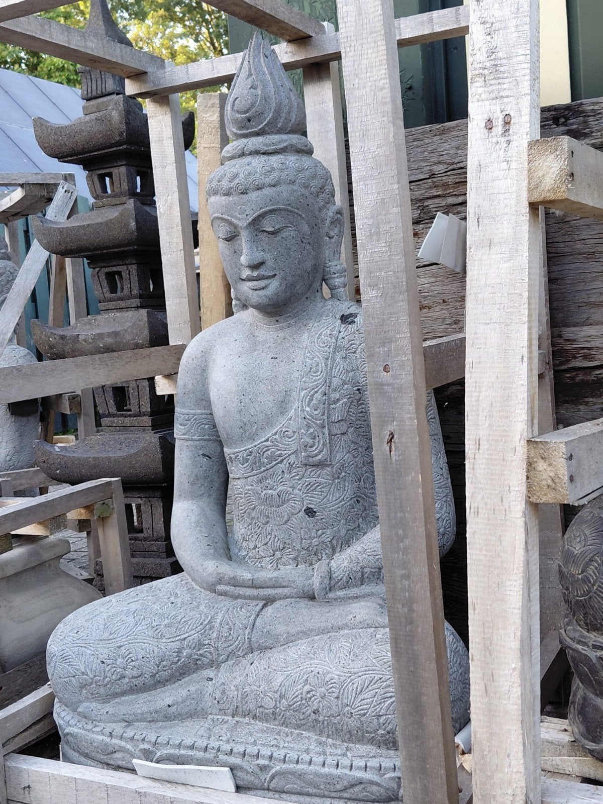 Boeddha lavasteen 105 cm, Tuin en Terras, Tuinbeelden, Ophalen, Www.ibizasfeer.nl, Nieuw, Info@ibizasfeer.nl