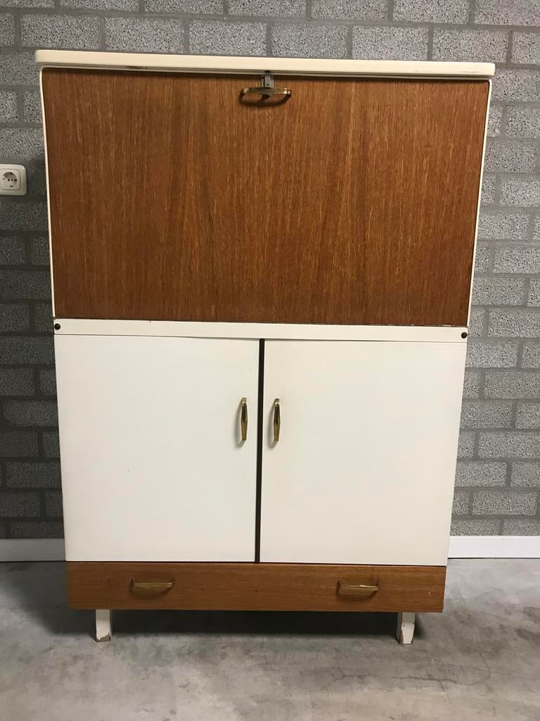 Vintage commode, secretaire, kastje, drankenkast met klep, Ophalen, Gebruikt, Vintage