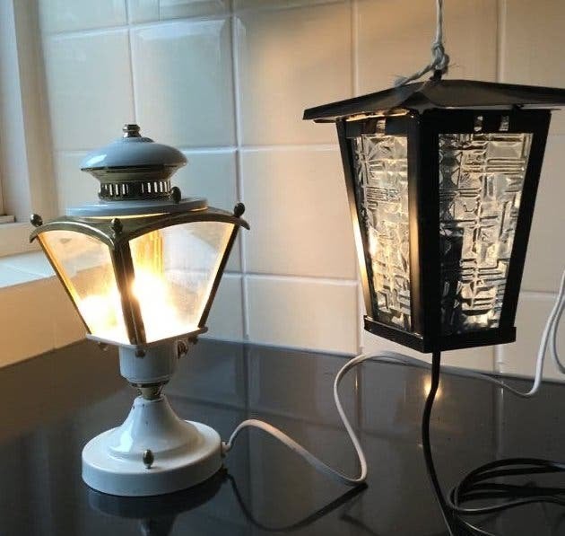 Set van 2 vintage lantaarnlampen - tafel en hangend, Ophalen of Verzenden