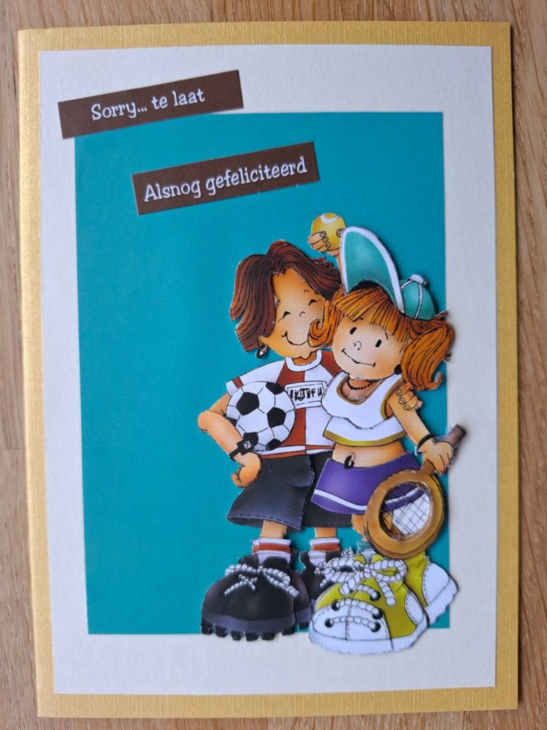 Zelfgemaakte kaart sorry te laat, Hobby en Vrije tijd, Kaarten | Zelfgemaakt, Ophalen of Verzenden, Nieuw