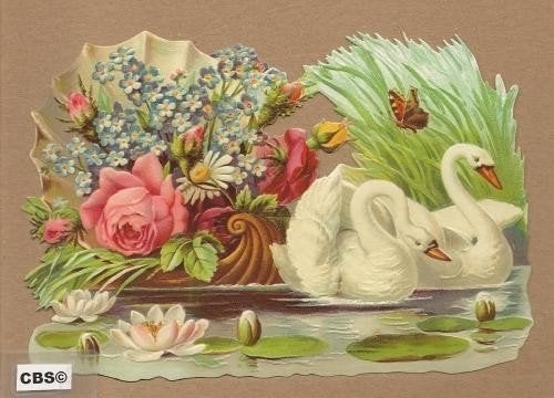 Zwanen trekken bloemenschuitje voort poezieplaatjes 5088, Verzamelen, Ophalen of Verzenden