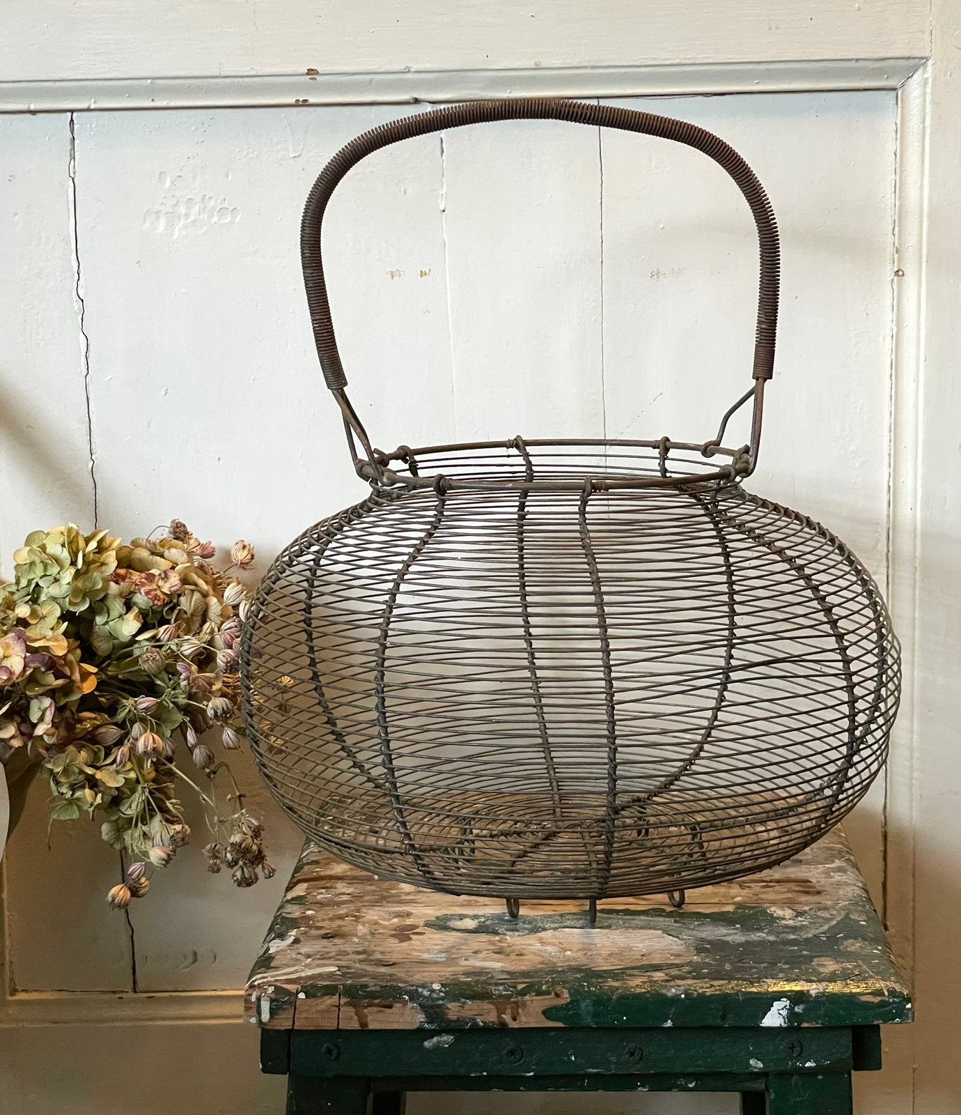 Brocante oude Franse draad eiermand XL, Ophalen of Verzenden