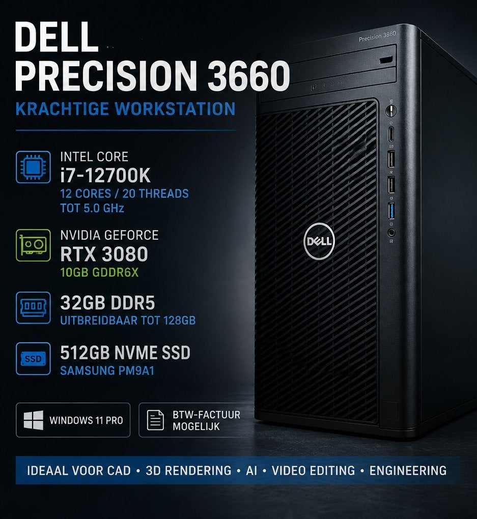 Dell Precision 3660 | i7-12700K | RTX 3080 | 32GB | Krachtig, 64 GB of meer, Gebruikt, Ophalen of Verzenden, Dell