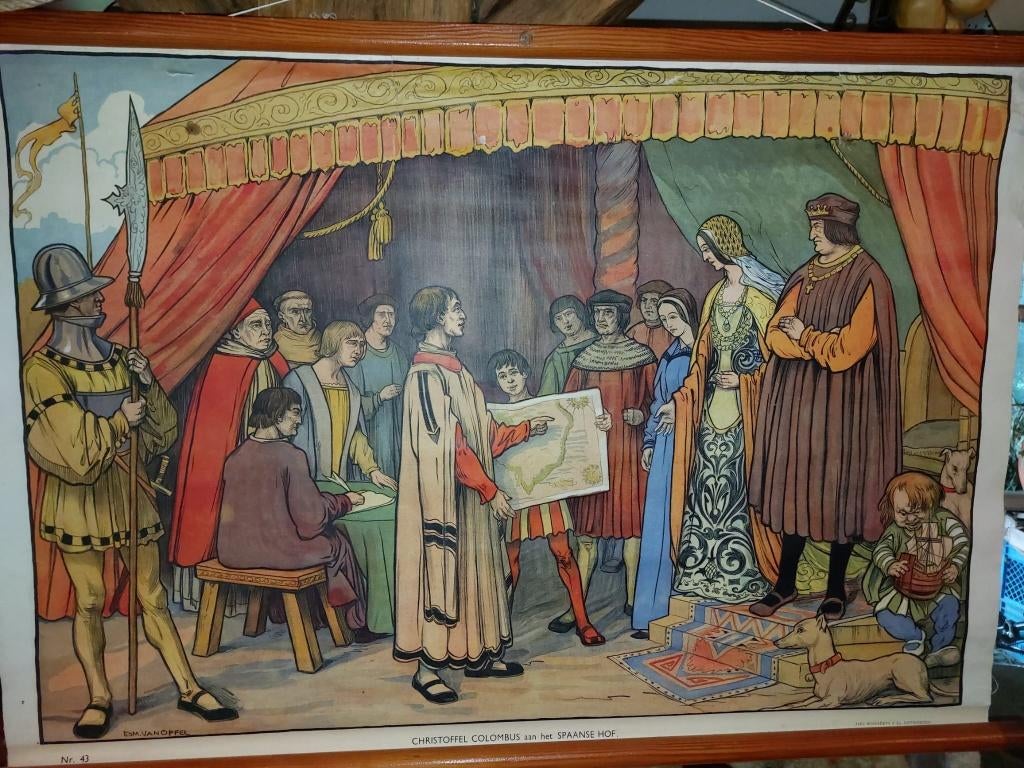 oude stoffen schoolkaart, jaren 1940-50, Ophalen of Verzenden