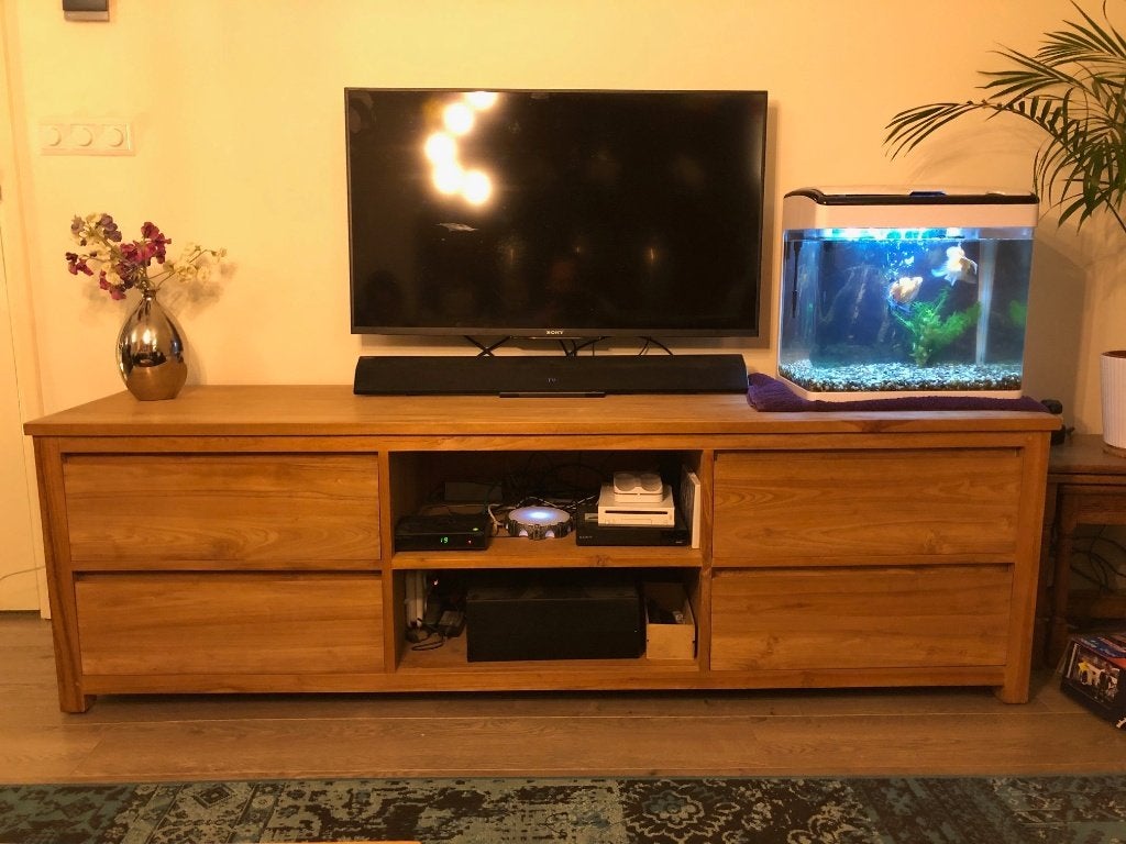 Teak houten TV meubel, Huis en Inrichting, Kasten | Televisiemeubels, Ophalen, Gebruikt, 150 tot 200 cm, Teakhout