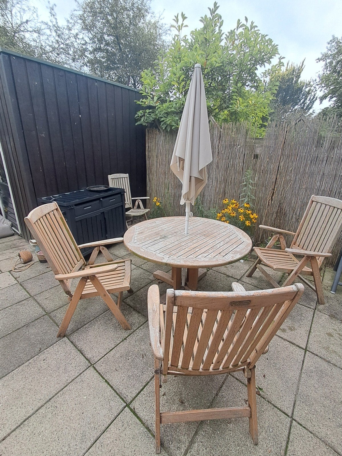 Tuinset hout, Tuin en Terras, Ophalen, 4 zitplaatsen, Gebruikt, Hout