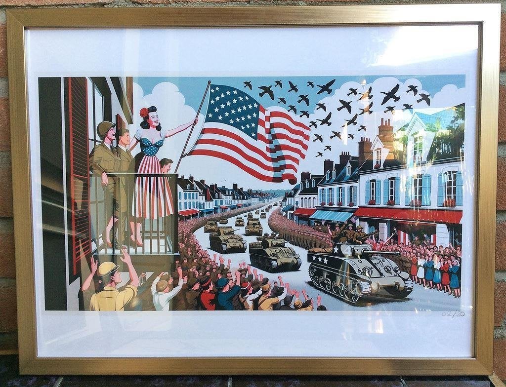 Limited Edition Leger Frankrijk Sherman Tank Bevrijding Post, Verzenden, Nederland, Foto of Poster