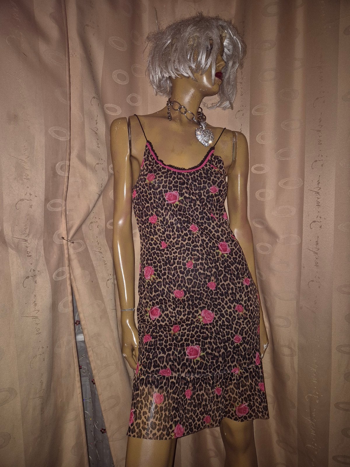 Nicowa Leopardprint jurkje met roze rozen spaghettibandjes, Kleding | Dames, Overige kleuren, Nicowa, Ophalen of Verzenden, Zo goed als nieuw